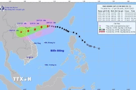 Hướng di chuyển của bão số 3 lúc 16 giờ ngày 20/7. (Ảnh: TTXVN phát)