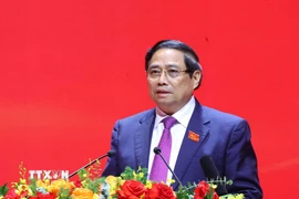 Đồng chí Phạm Minh Chính, Ủy viên Bộ Chính trị, Bí thư Đảng ủy, Thủ tướng Chính phủ phát biểu chỉ đạo. (Ảnh: Văn Điệp/TTXVN)