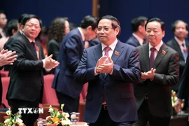 Đồng chí Phạm Minh Chính, Ủy viên Bộ Chính trị, Bí thư Đảng ủy, Thủ tướng Chính phủ đến chủ trì Phiên trù bị Đại hội đại biểu Đảng bộ Chính phủ lần thứ nhất, nhiệm kỳ 2025-2030. (Ảnh: Dương Giang/TTXVN)