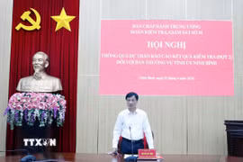 Đồng chí Nguyễn Duy Ngọc, Ủy viên Bộ Chính trị, Bí thư Trung ương Đảng, Trưởng Ban Tổ chức Trung ương phát biểu kết luận hội nghị. (Ảnh: Đại Nghĩa/TTXVN)