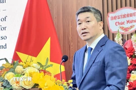 Chủ tịch Liên hiệp các tổ chức hữu nghị Việt Nam Phan Anh Sơn phát biểu tại buổi Gặp gỡ. (Ảnh: Hải Ngọc/TTXVN)