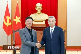 Tổng Bí thư Tô Lâm tiếp ông Vương Lai Thắng, Phó Chủ tịch Tập đoàn Luxshare-ICT, Trung Quốc. (Ảnh: Thống Nhất/TTXVN)