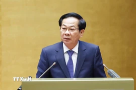 Ông Đỗ Thanh Bình, Ủy viên Trung ương Đảng, Bộ trưởng Bộ Nội vụ trình bày Hướng dẫn nghiệp vụ công tác tổ chức bầu cử đại biểu Quốc hội khóa XVI và đại biểu Hội đồng nhân dân các cấp nhiệm kỳ 2026-2031. (Ảnh: Doãn Tấn/TTXVN)