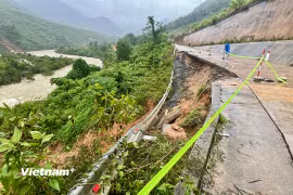 Vị trí sạt lở tuyến ĐT.601 tại Đà Nẵng. (Ảnh: Thanh Phong/Vietnam+)