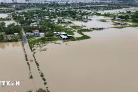Mưa lớn gây ngập lụt ở phường Nam Nha Trang (Khánh Hòa). (Ảnh: TTXVN phát)