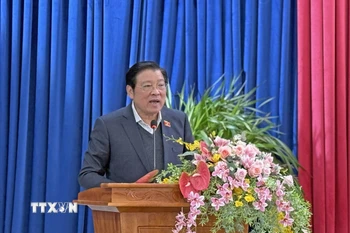 Ủy viên Bộ Chính trị, Trưởng Ban Nội chính Trung ương Phan Đình Trạc phát biểu kết luận Hội nghị. (Ảnh: Nguyễn Dũng/TTXVN)