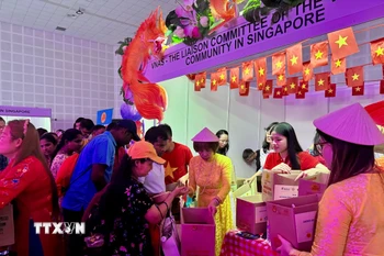 Gian hàng của cộng đồng người Việt Nam tại Singapore. (Ảnh: Đỗ Vân/TTXVN)