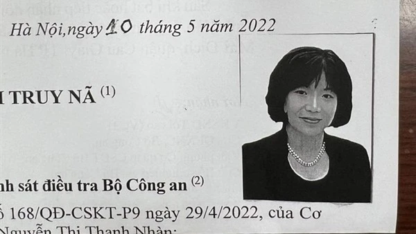 Bị cáo Nguyễn Thị Thanh Nhàn vẫn đang bị truy nã. (Ảnh: Công an cung cấp)