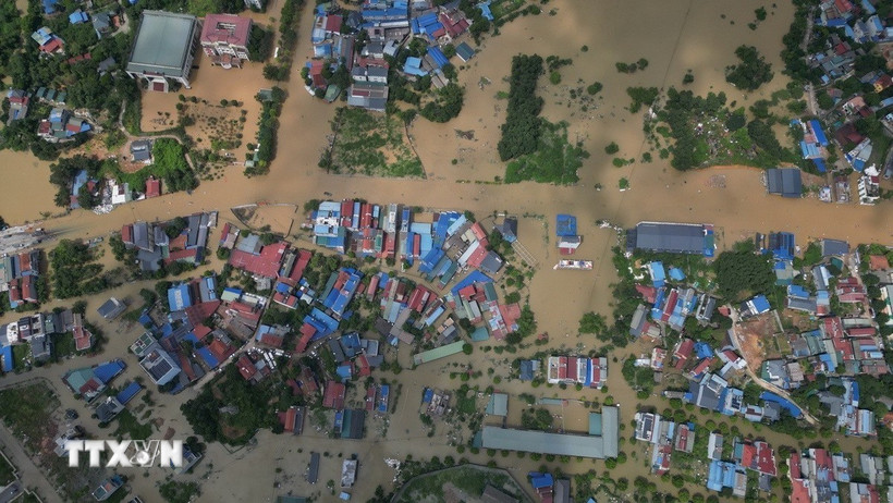 Khu vực ngập úng phường Tân Thịnh (tỉnh Thái Nguyên). (Ảnh: Minh Quyết/TTXVN)