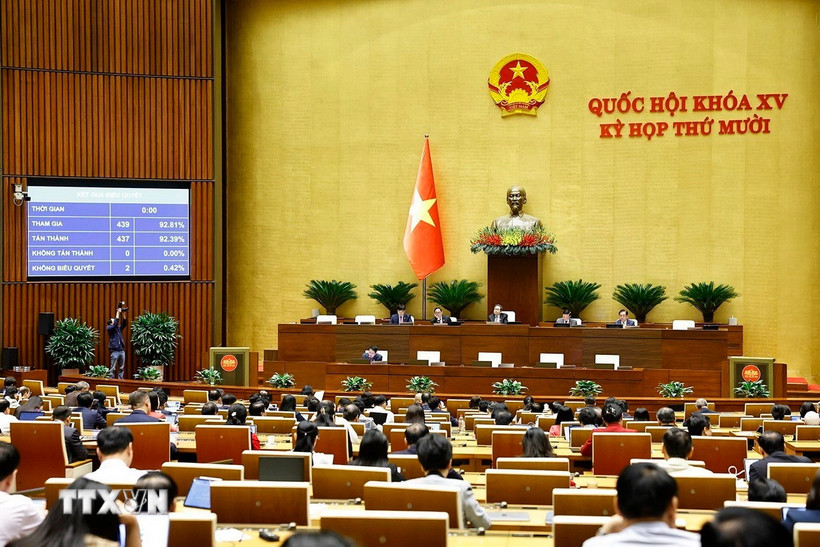 Quốc hội biểu quyết thông qua Luật Xây dựng (sửa đổi). (Ảnh: Doãn Tấn/TTXVN)