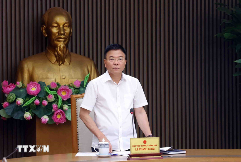 Phó Thủ tướng Lê Thành Long, Tổ trưởng Tổ công tác số 3 phát biểu. (Ảnh: Phạm Kiên/TTXVN)