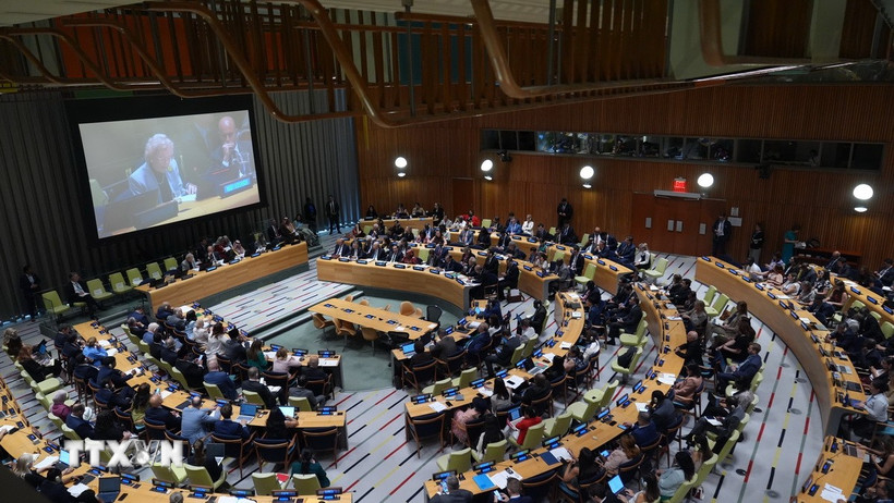 Toàn cảnh hội nghị quốc tế của Liên hợp quốc về xung đột Israel-Palestine tại New York, Mỹ. (Ảnh: AA/TTXVN)