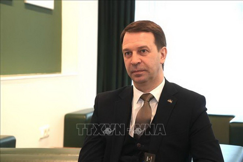 Giáo sư, Tiến sỹ Grigory Trubnikov, Viện sỹ Viện Hàn lâm khoa học Liên bang Nga, Giám đốc Viện liên hợp nghiên cứu hạt nhân (JINR). (Ảnh: Quang Vinh/TTXVN)