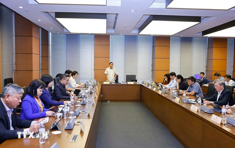 Đoàn đại biểu Quốc hội các tỉnh Đồng Tháp và Quảng Ngãi thảo luận ở tổ. (Ảnh: Doãn Tấn/TTXVN)