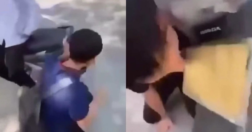 Clip lan truyền trên mạng xã hội ghi lại cảnh một nam sinh bị nhóm học sinh quây lại, liên tục quát mắng, bắt quỳ.