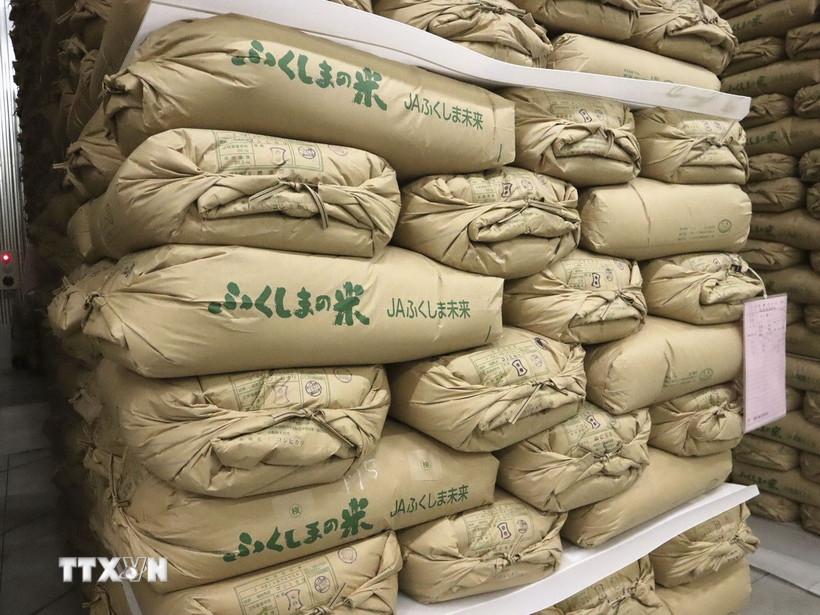 Gạo tại kho dự trữ ở Fukushima, Nhật Bản. (Ảnh: Kyodo/TTXVN)
