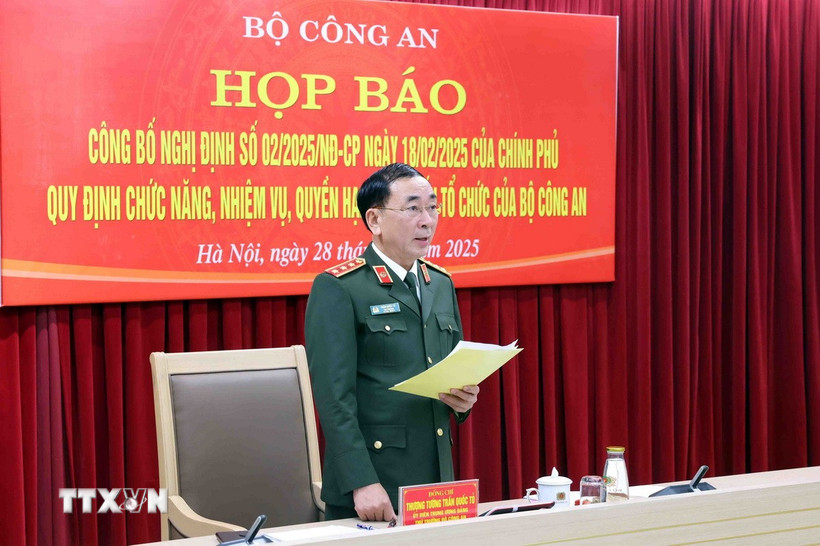 Thượng tướng Trần Quốc Tỏ, Ủy viên Trung ương Đảng, Thứ trưởng Bộ Công an, phát biểu. (Ảnh: Phạm Kiên/TTXVN)