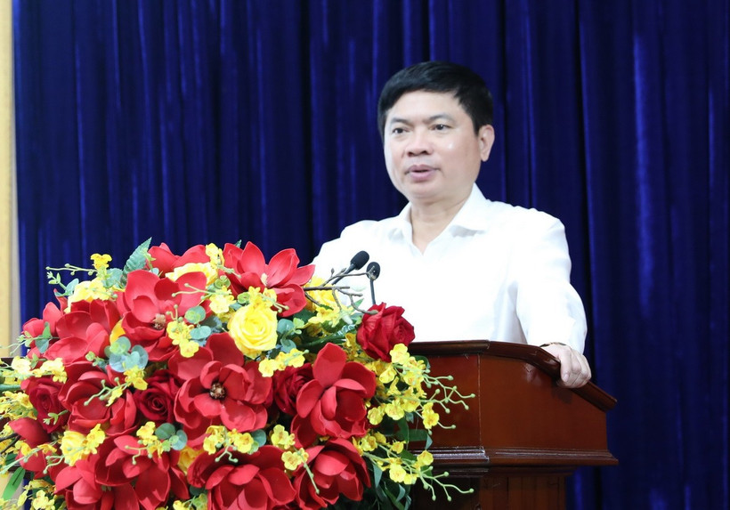 Bí thư Tỉnh ủy, Chủ tịch UBND tỉnh Hà Nam Trương Quốc Huy phát biểu tại buổi làm việc. (Ảnh: Thanh Tuấn/TTXVN)