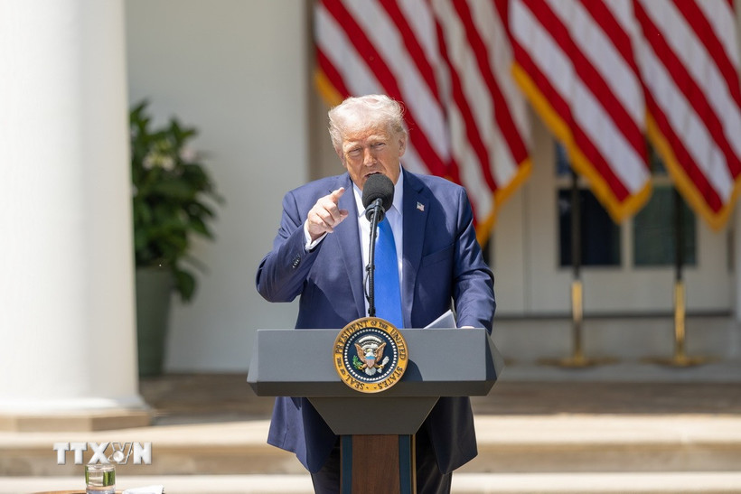 Tổng thống Mỹ Donald Trump phát biểu tại Nhà Trắng, Washington, D.C. (Ảnh: THX/TTXVN)