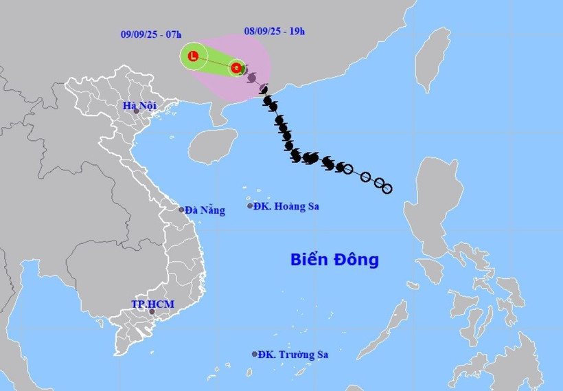 Vị trí và đường đi của bão số 7. (Nguồn: Trung tâm Dự báo Khí tượng Thủy văn Quốc gia)