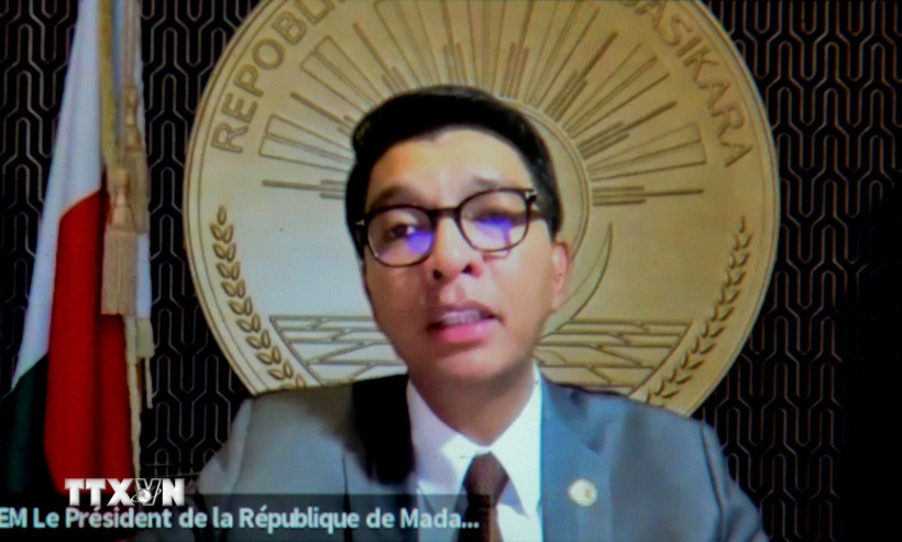 Tổng thống Madagascar Andry Rajoelina trong bài phát biểu ngày 13/10. (Ảnh: THX/TTXVN)