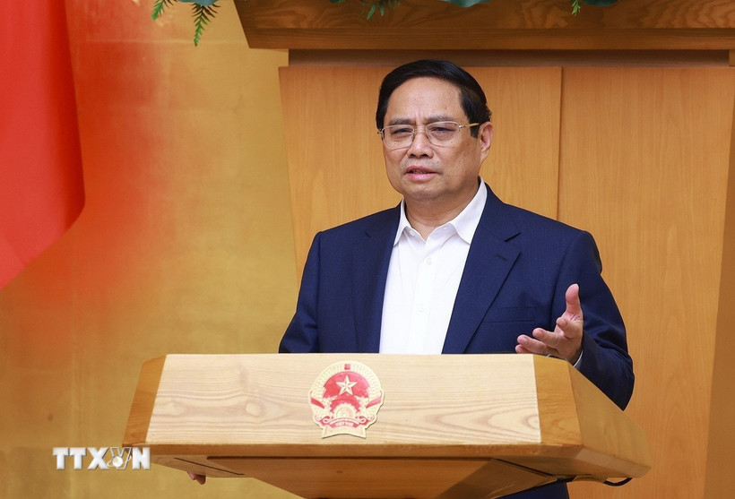 Thủ tướng Phạm Minh Chính chủ trì phiên họp Chính phủ thường kỳ tháng 5 năm 2025. (Ảnh: Dương Giang/TTXVN)
