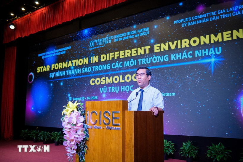 Tiến sỹ Nguyễn Hữu Hà, Phó Giám đốc Sở Khoa học và Công nghệ tỉnh Gia Lai, phát biểu tại Hội nghị. (Ảnh: TTXVN phát)