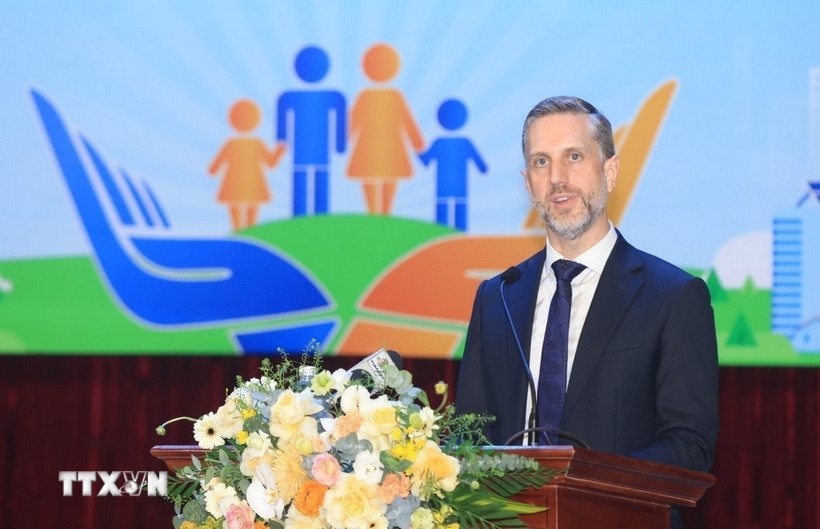 Trưởng đại diện Quỹ Dân số Liên hợp quốc (UNFPA) tại Việt Nam Matt Jackson phát biểu. (Ảnh: Tuấn Anh/TTXVN)