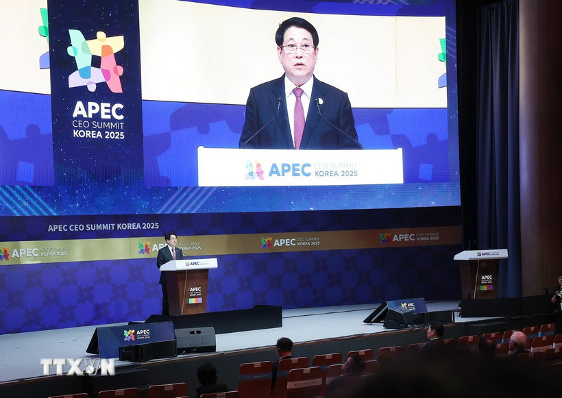 Chủ tịch nước Lương Cường phát biểu tại Hội nghị Thượng đỉnh Doanh nghiệp APEC 2025. (Ảnh: Lâm Khánh/TTXVN)