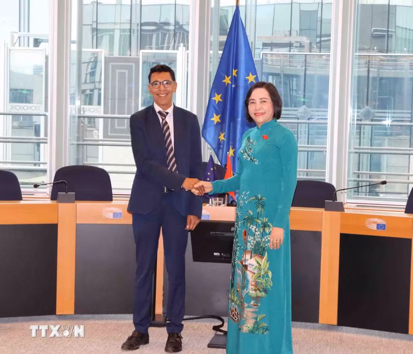 Phó Chủ tịch Quốc hội Nguyễn Thị Thanh và Phó Chủ tịch Nghị viện châu Âu (EP), Younous Omarjee. (Ảnh: Hương Giang/TTXVN)