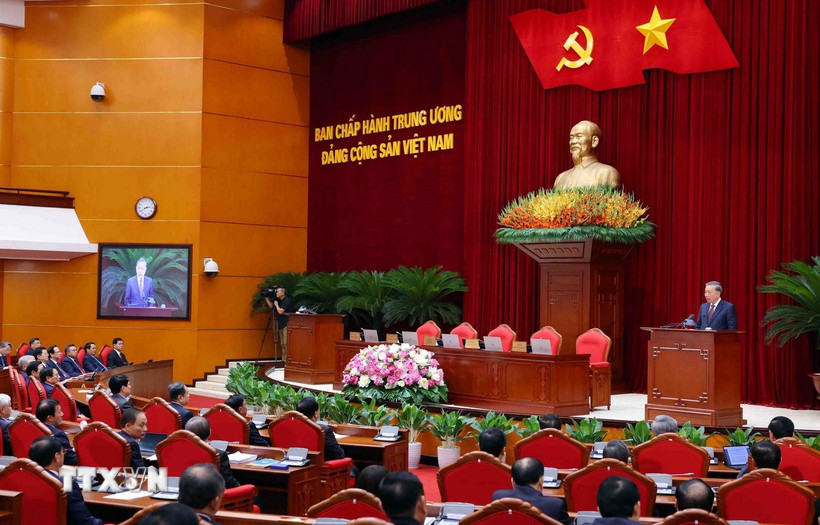 Tổng Bí thư Tô Lâm phát biểu bế mạc Hội nghị lần thứ 12 Ban Chấp hành Trung ương Đảng khóa XIII. (Ảnh: Phạm Kiên/TTXVN)