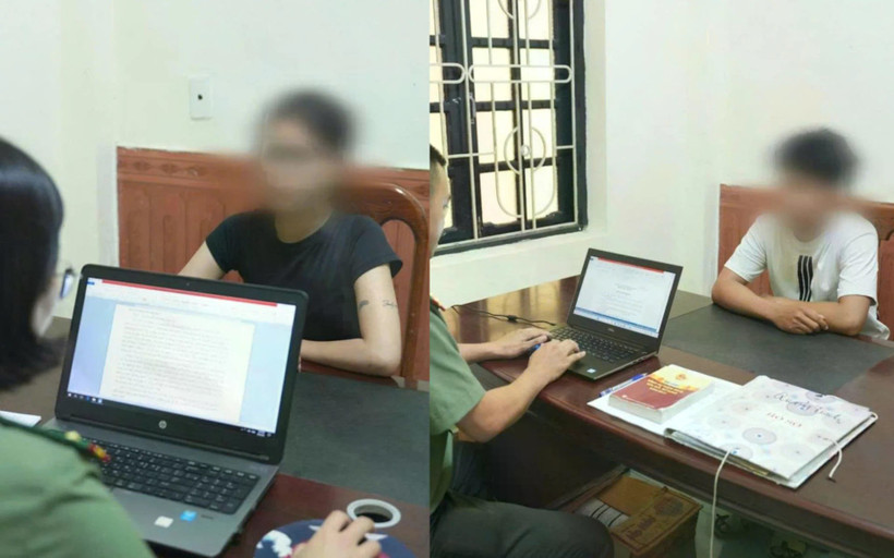 Các đối tượng tại cơ quan Công an. (Nguồn: Báo Quảng Trị)