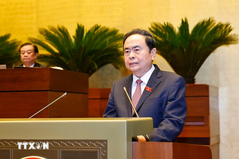 Chủ tịch Quốc hội Trần Thanh Mẫn phát biểu bế mạc Kỳ họp. (Ảnh: Doãn Tấn/TTXVN)