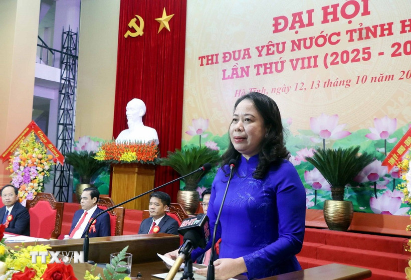 Phó Chủ tịch Võ Thị Ánh Xuân phát biểu tại Đại hội. (Ảnh: Công Tường/TTXVN)