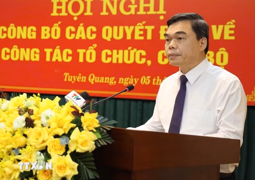 Ông Ma Thế Hồng, Phó Bí thư Tỉnh ủy Tuyên Quang, phát biểu tại Hội nghị. (Ảnh: Quang Cường/TTXVN)