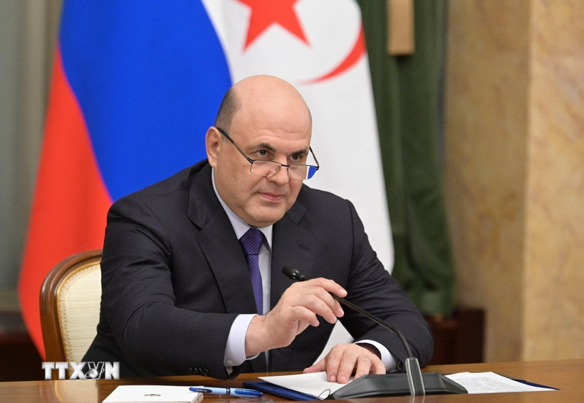 Thủ tướng Nga Mikhail Mishustin tham dự một cuộc họp ở Moskva. (Ảnh: Getty Images/TTXVN)
