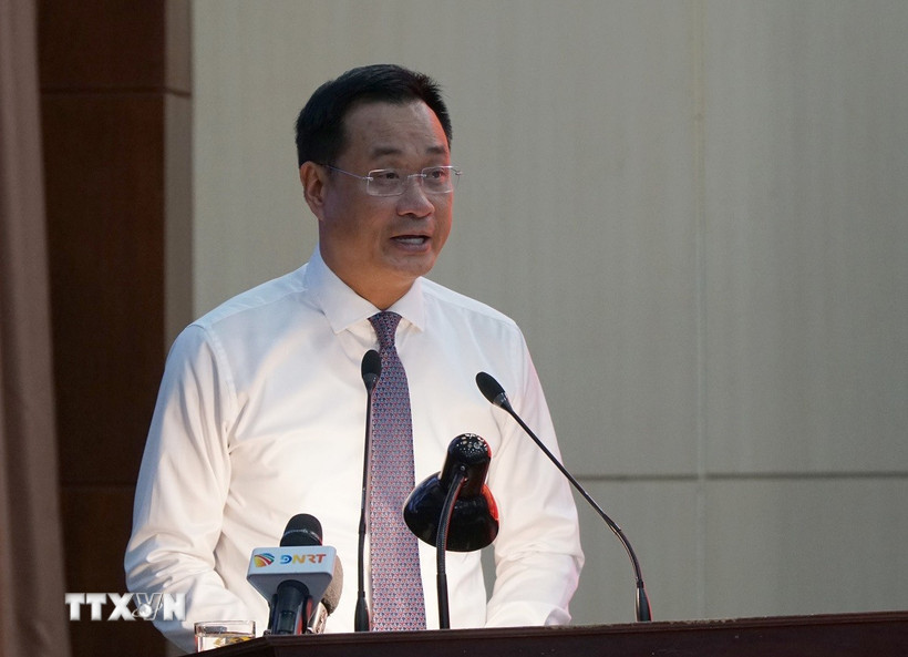 Ủy viên Trung ương Đảng, Bí thư Thành ủy Đà Nẵng Lê Ngọc Quang phát biểu tại Hội nghị. (Ảnh: Quốc Dũng/TTXVN)
