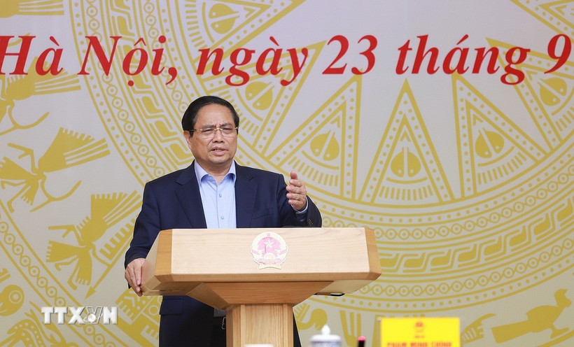 Thủ tướng Phạm Minh Chính chủ trì Phiên họp lần thứ 14 của Ban Chỉ đạo Quốc gia về chống khai thác hải sản bất hợp pháp. (Ảnh: Dương Giang/TTXVN)