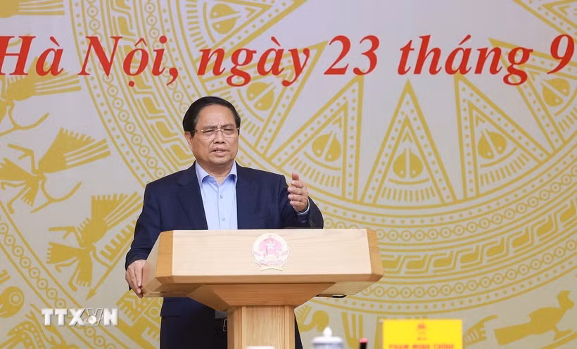Thủ tướng Phạm Minh Chính chủ trì Phiên họp lần thứ 14 của Ban Chỉ đạo Quốc gia về chống khai thác hải sản bất hợp pháp. (Ảnh: Dương Giang/TTXVN)