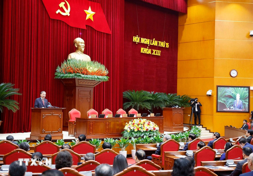 Tổng Bí thư Tô Lâm phát biểu bế mạc Hội nghị lần thứ 15 Ban Chấp hành Trung ương khóa XIII. (Ảnh: Doãn Tấn/TTXVN)