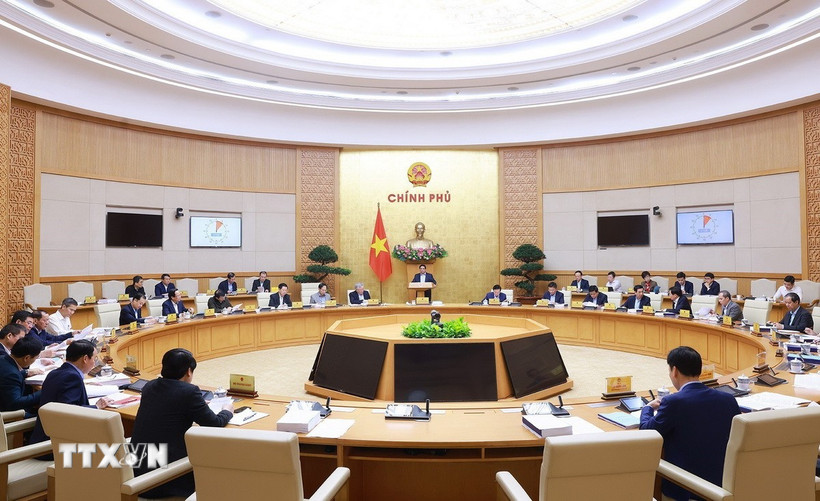 Phiên họp Chính phủ chuyên đề về xây dựng pháp luật tháng 4/2025. (Ảnh: Dương Giang/TTXVN)