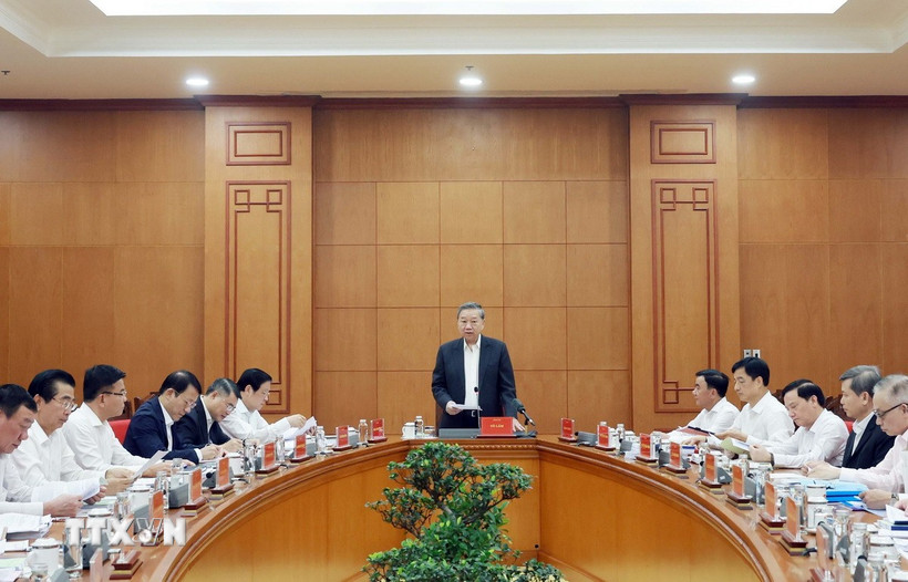 Tổng Bí thư Tô Lâm, Trưởng Ban Chỉ đạo về phòng chống tham nhũng, lãng phí, tiêu cực, phát biểu. (Ảnh: Thống Nhất/TTXVN)