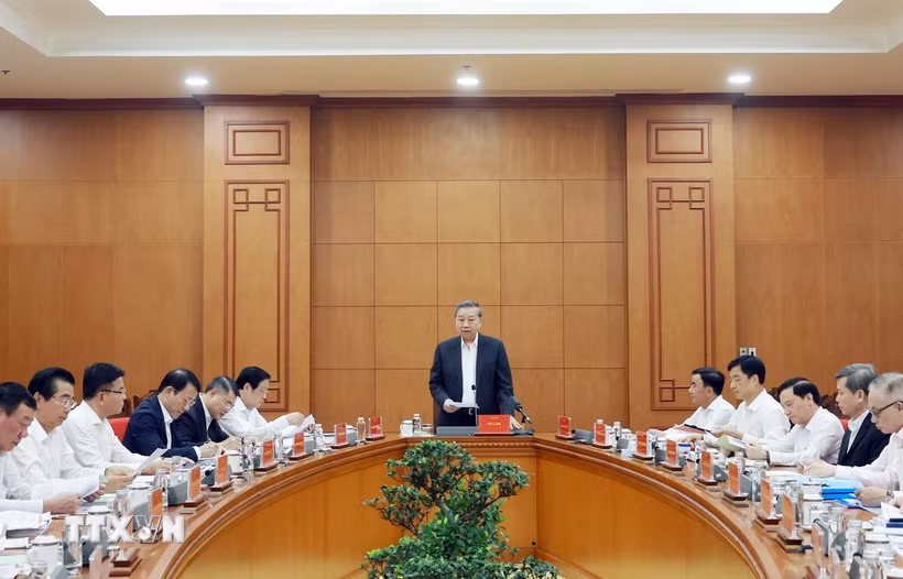 Tổng Bí thư Tô Lâm, Trưởng Ban Chỉ đạo về phòng chống tham nhũng, lãng phí, tiêu cực, phát biểu. (Ảnh: Thống Nhất/TTXVN)