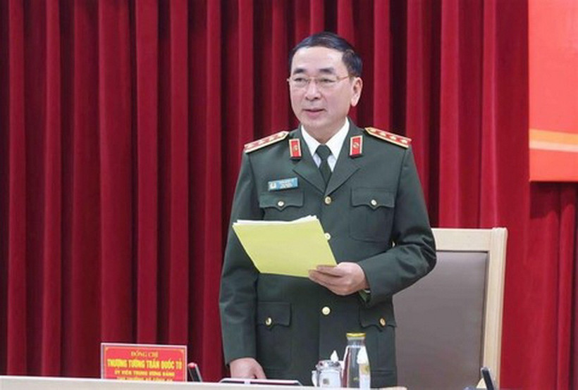 Thượng tướng Trần Quốc Tỏ, Ủy viên Trung ương Đảng, Thứ trưởng Bộ Công an chủ trì buổi họp báo. (Ảnh: Công an cung cấp)