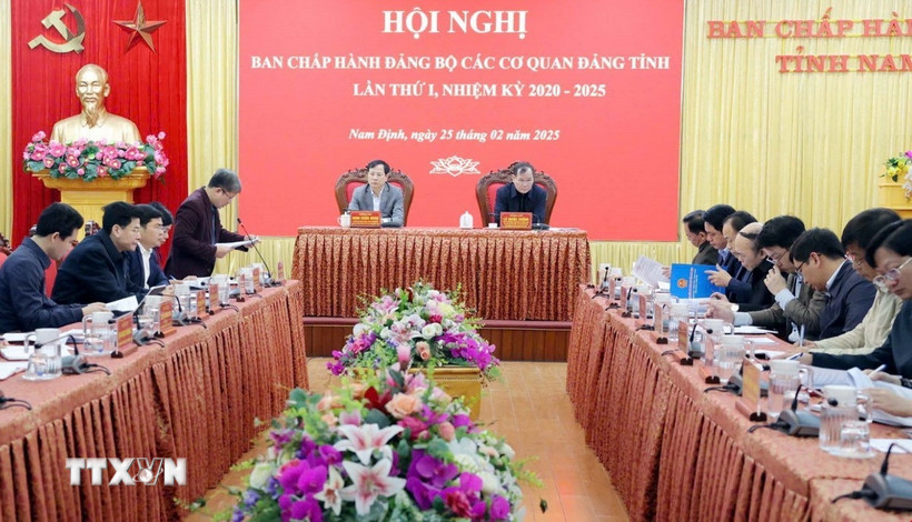 Quang cảnh Hội nghị lần thứ nhất Ban Chấp hành Đảng bộ các cơ quan Đảng tỉnh Nam Định nhiệm kỳ 2020-2025. (Ảnh: TTXVN phát)