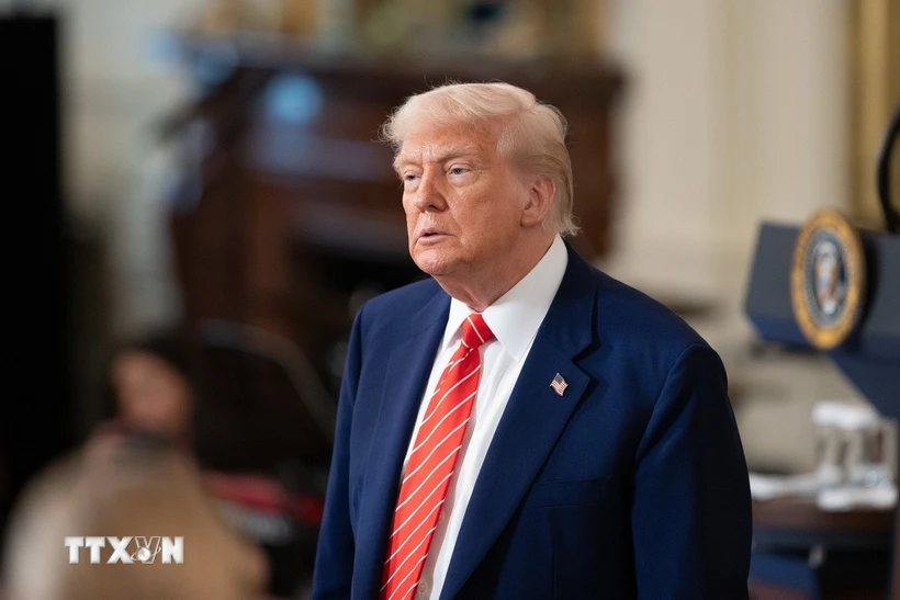 Tổng thống Mỹ Donald Trump phát biểu tại Nhà Trắng, Washington, D.C. (Ảnh: THX/TTXVN)