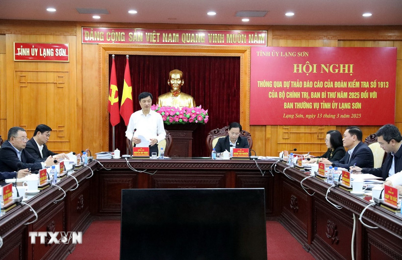 Ủy viên Bộ Chính trị, Bí thư Trung ương Đảng, Chủ nhiệm Ủy ban Kiểm tra Trung ương Nguyễn Duy Ngọc phát biểu tại buổi làm việc. (Ảnh: Văn Đạt/TTXVN)