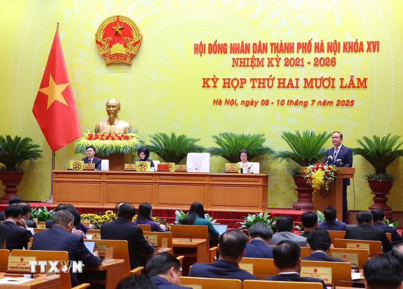 Quang cảnh kỳ họp thứ 25 Hội đồng Nhân dân thành phố Hà Nội. (Ảnh: Văn Điệp/TTXVN)