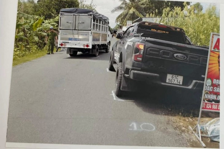 Hiện trường (dựng lại) vụ tai nạn khiến cháu Tr. tử vong. (Ảnh: Hồ sơ vụ án)