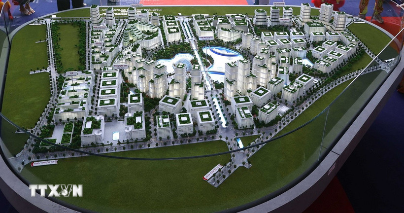 Phối cảnh Dự án Đầu tư xây dựng và Kinh doanh kết cấu hạ tầng Khu Công nghệ cao Sinh học Hà Nội (Silver Lake). (Ảnh: Văn Điệp/TTXVN)